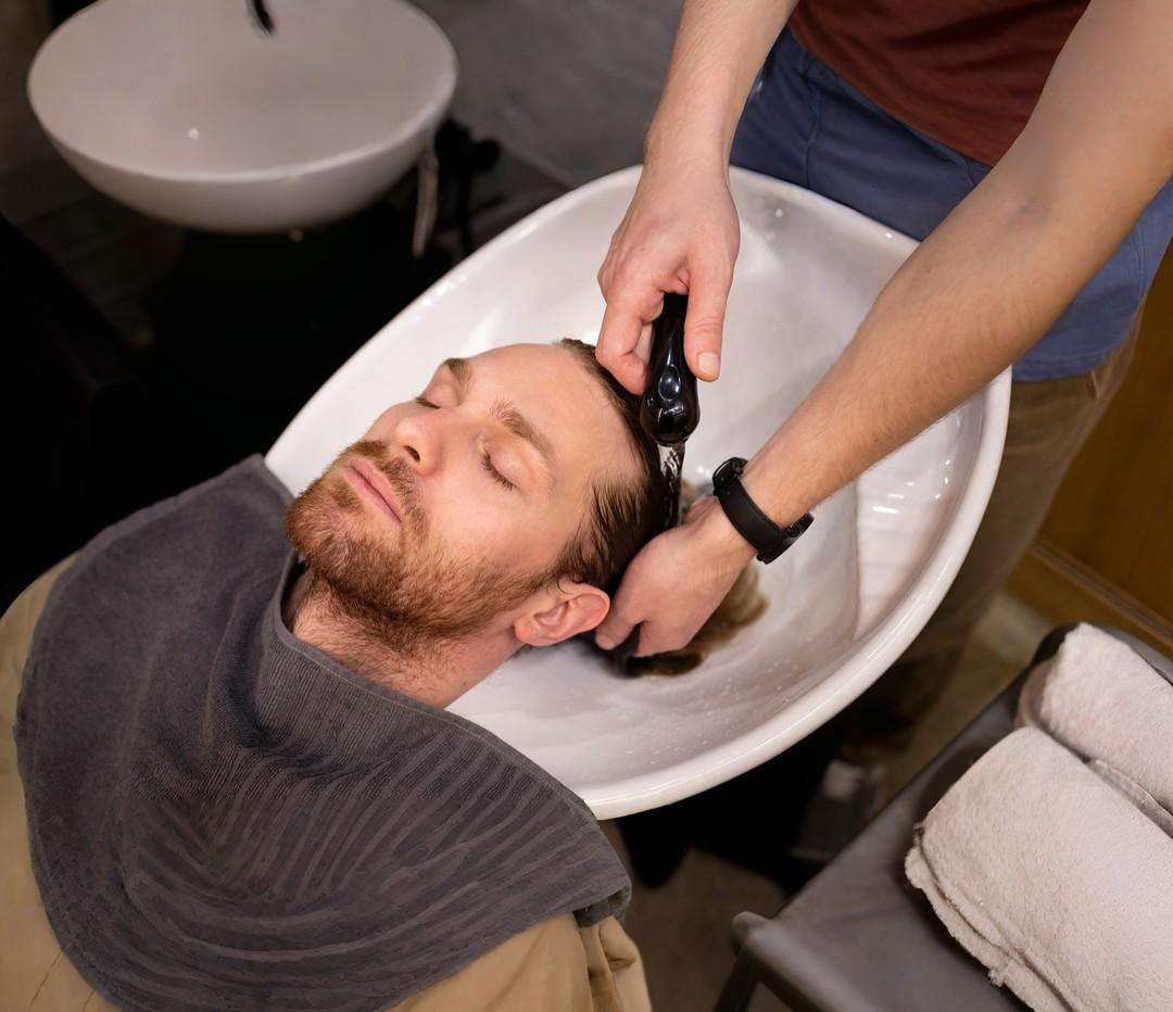 hair washing of a young male customer